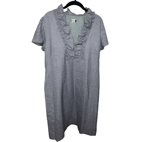 J. Crew Dresses & Skirts - J. Crew Ruffle Wool Grey Short Sleeve Midi Dress Business Causal Holiday Church